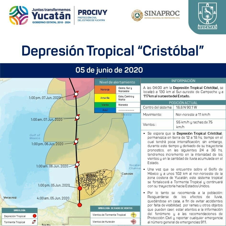 Yucatan se mantiene en Alerta Naranja, por el paso de Cristobal