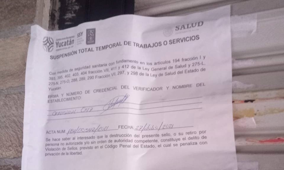 Clausuran un restaurante y un bar en Mérida por violar medidas sanitarias