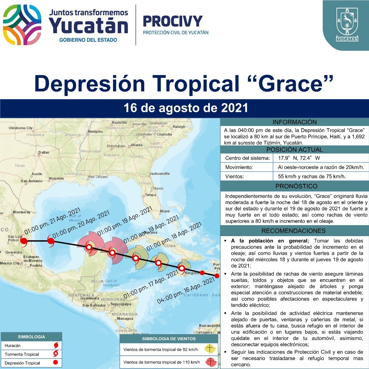 Grace provocará fuertes lluvias, vientos y oleaje en Yucatán, el 18 y 19 de agosto