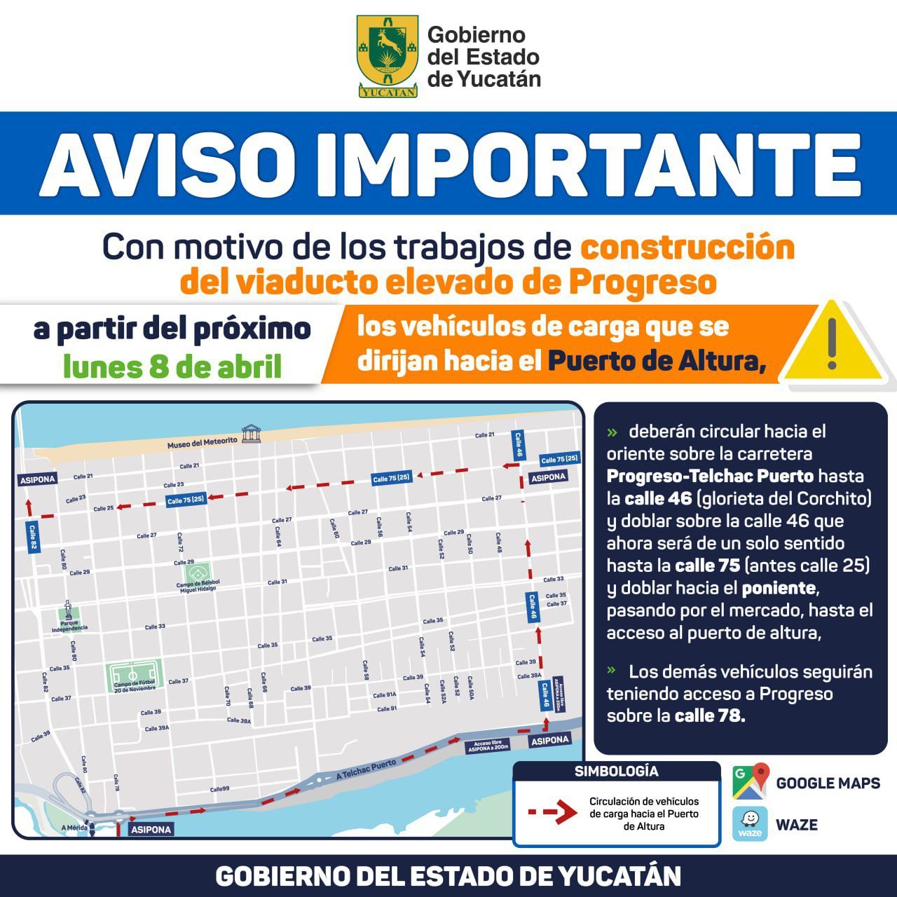 Habilitan vía alterna para vehículos pesados que ingresen a Progreso