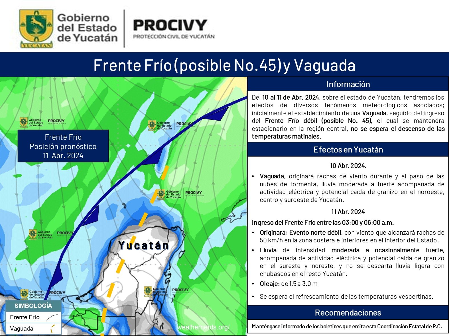 Frente frío 45 amainará este jueves el intenso calor precedente