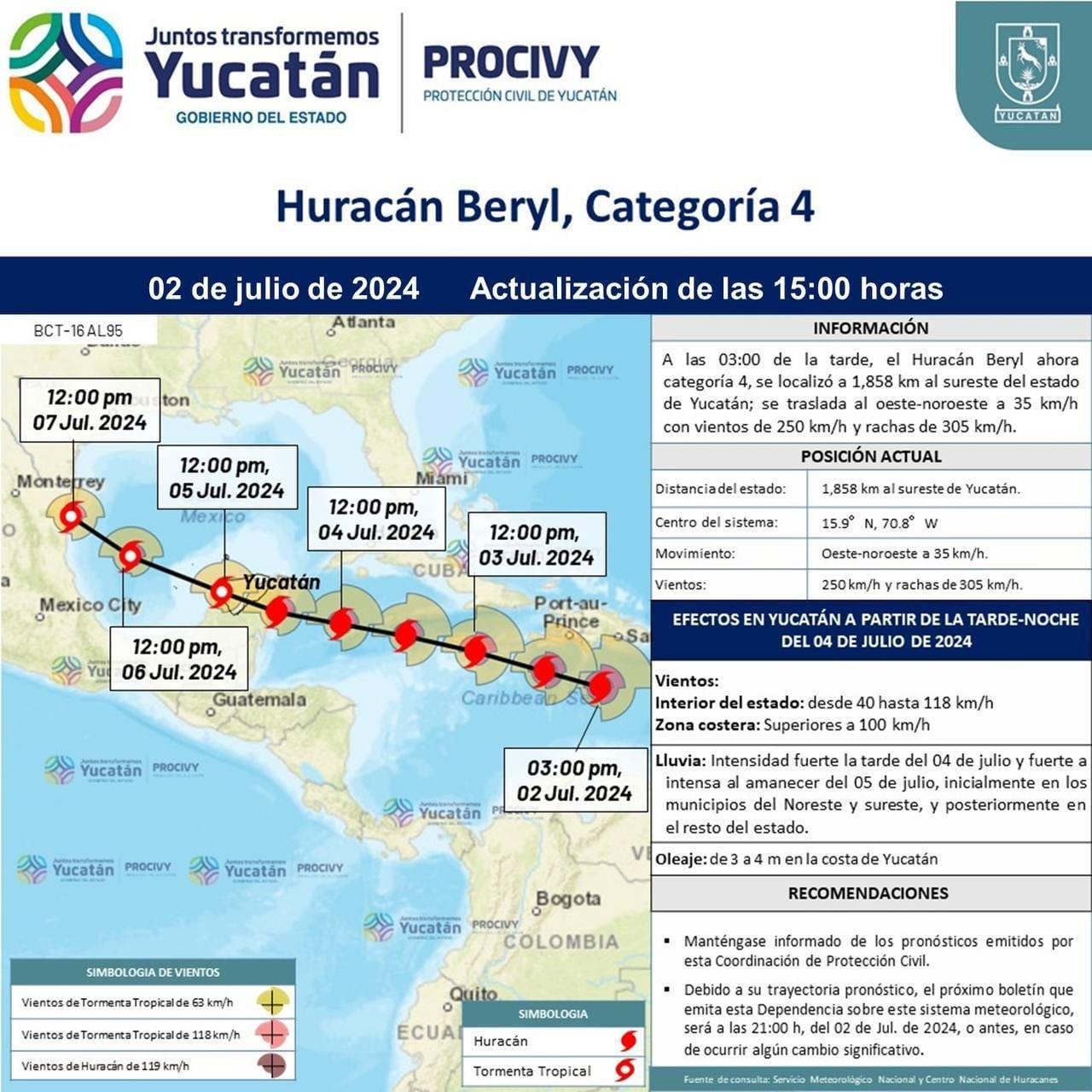 Ante proximidad de Beryl, Protección Civil de Yucatán prepara refugios y logística de evacuación