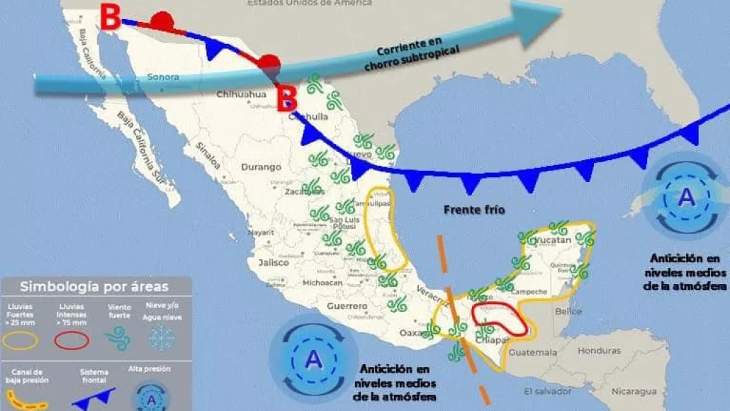 Frente Frío No. 20: Pronostica lluvias muy fuertes el miércoles y jueves