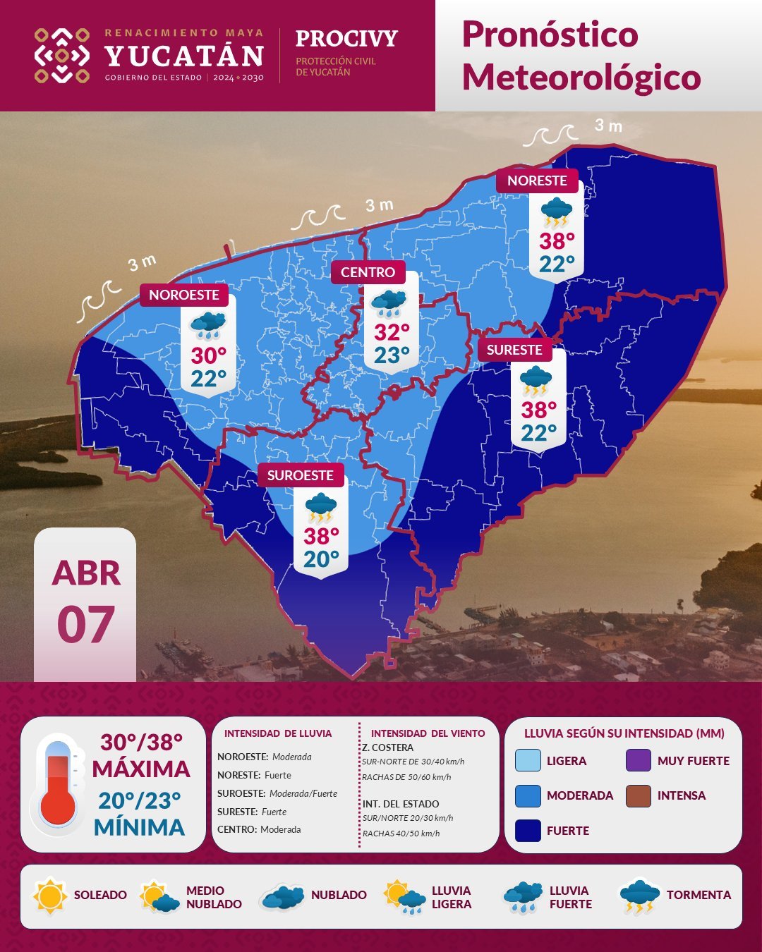 Se espera un clima cambiante durante el dia en Yucatan.