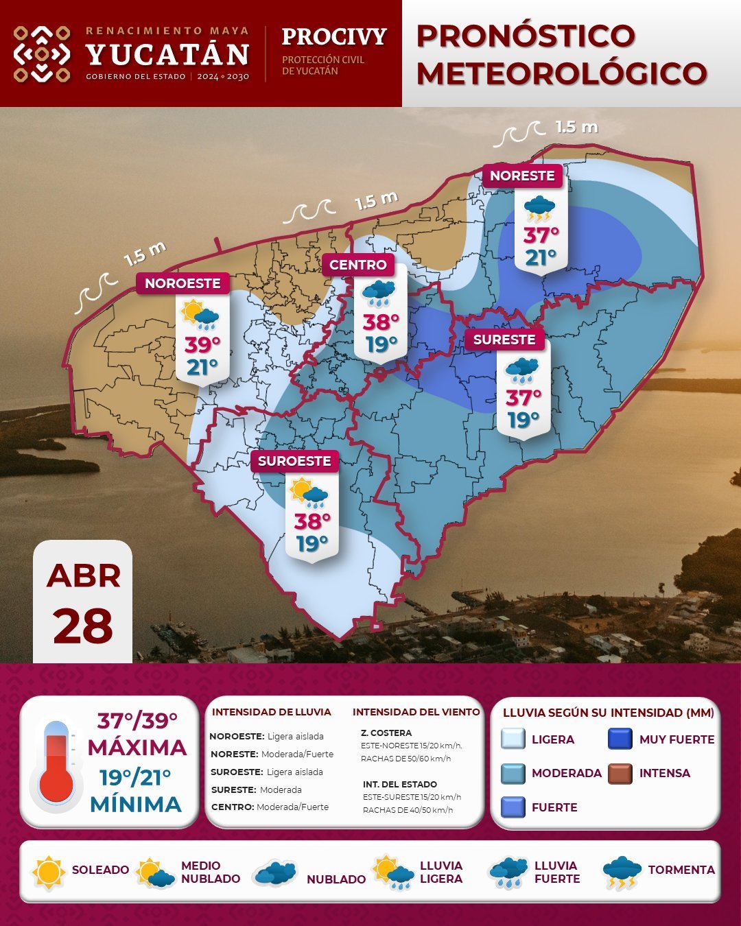Pronóstico Meteorológico para Yucatán – 28 de Abril