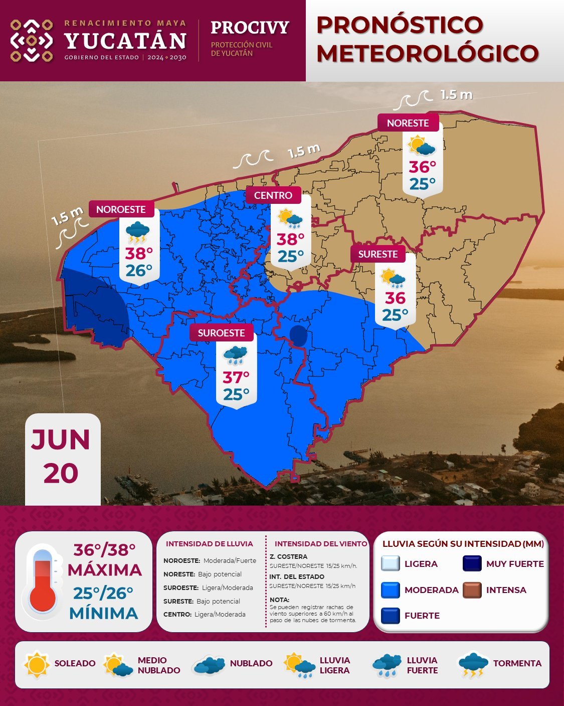 Yucatán tendrá lluvias fuertes con temperaturas minimas de 25º