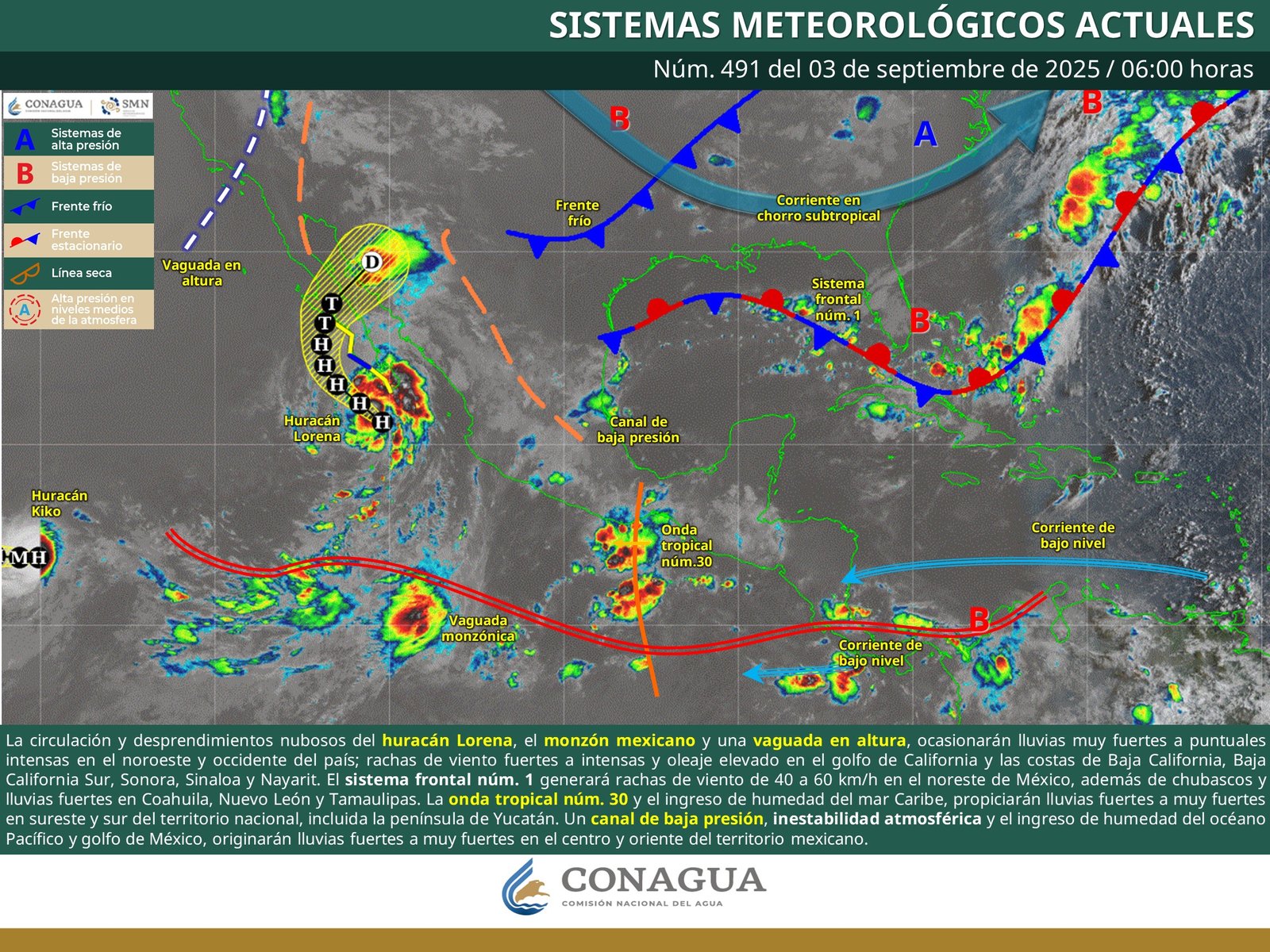 Huracán Lorena se fortalece a categoría 1 y amenaza el Pacífico