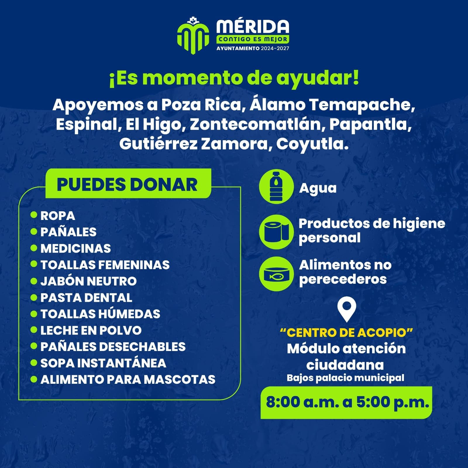 Ayuntamiento de Mérida instala centro de acopio para familias de Veracruz