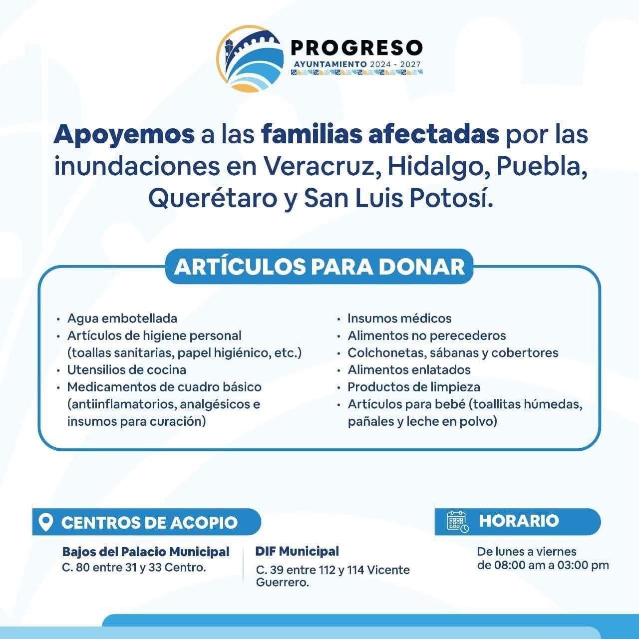 Progreso se une para apoyar a damnificados por inundaciones