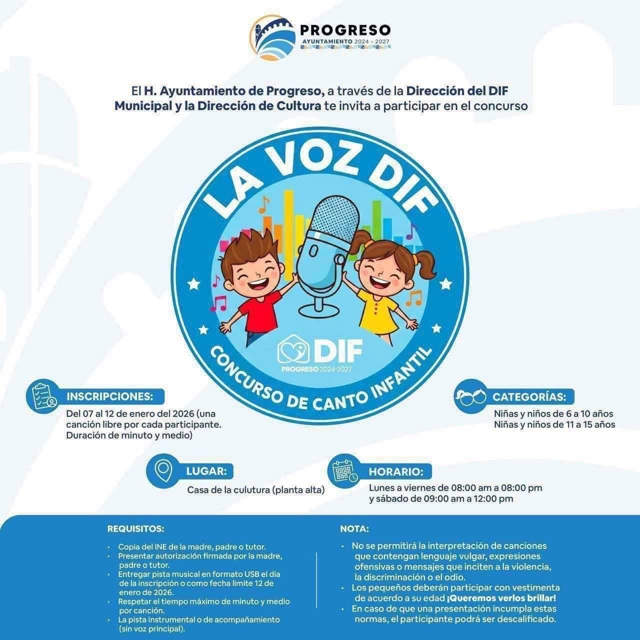 Invitan a niñas y niños a participar en “La Voz DIF” en Progreso