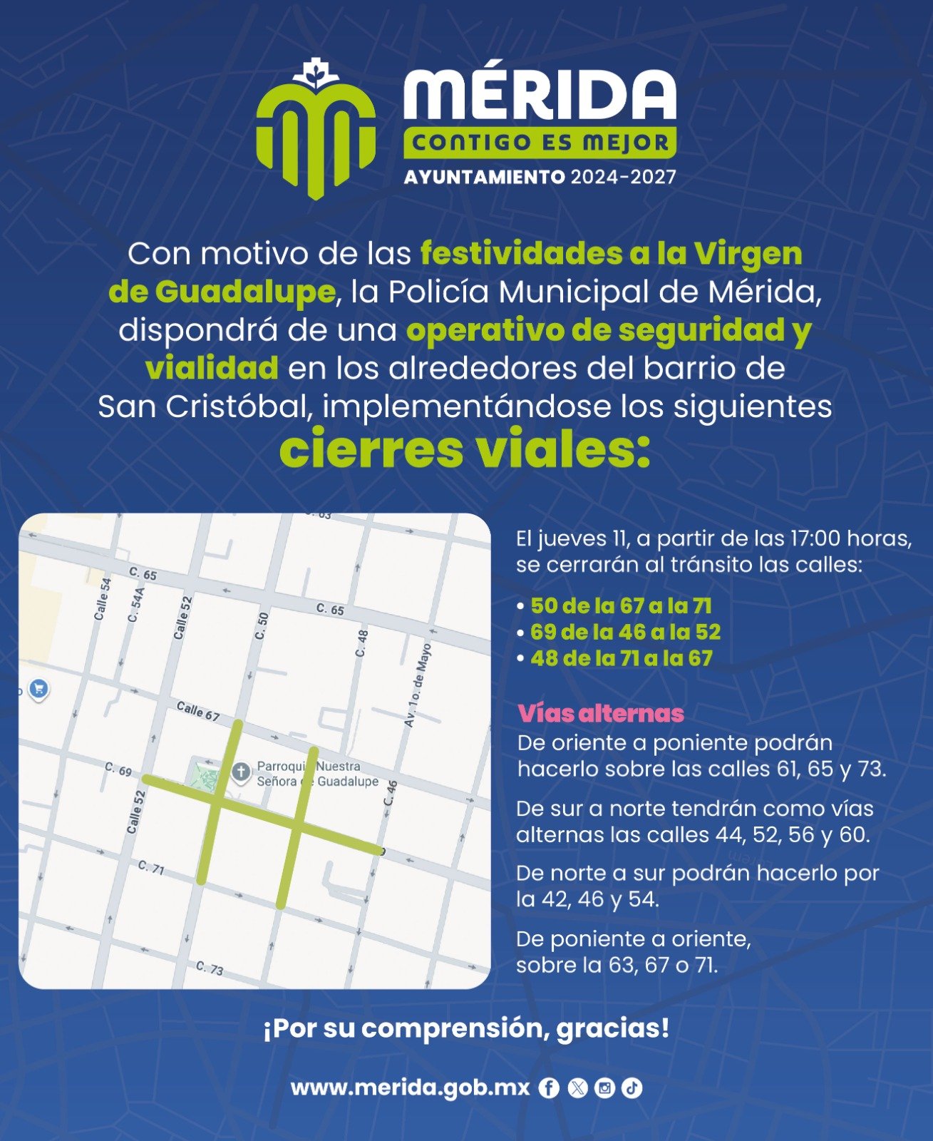 Ayuntamiento de Mérida implementará operativo por festejos guadalupanos