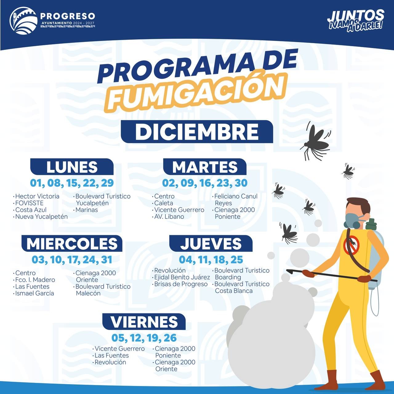 Erik Rihani refuerza fumigación permanente en Progreso