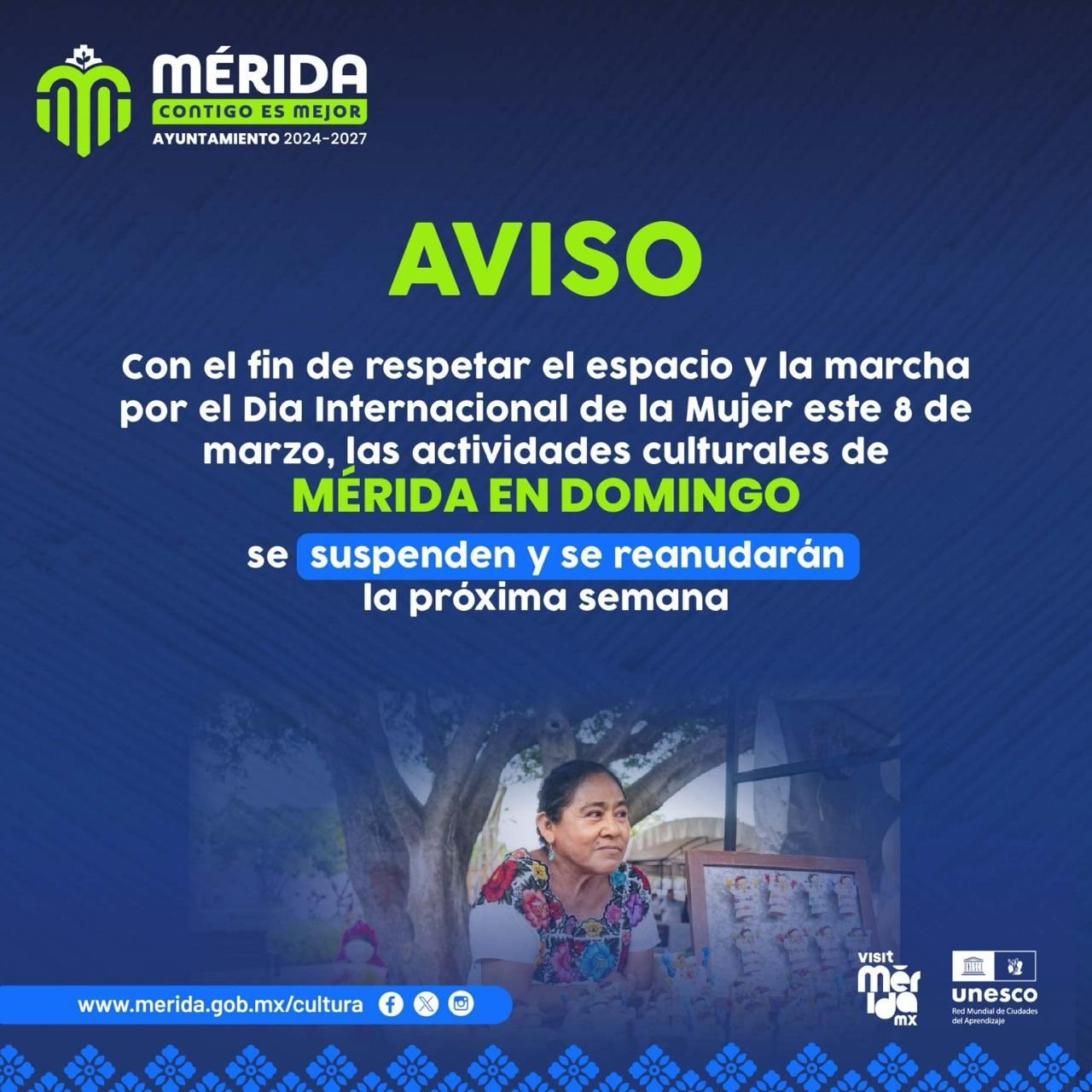 Mérida en Domingo suspende actividades el 8 de marzo.