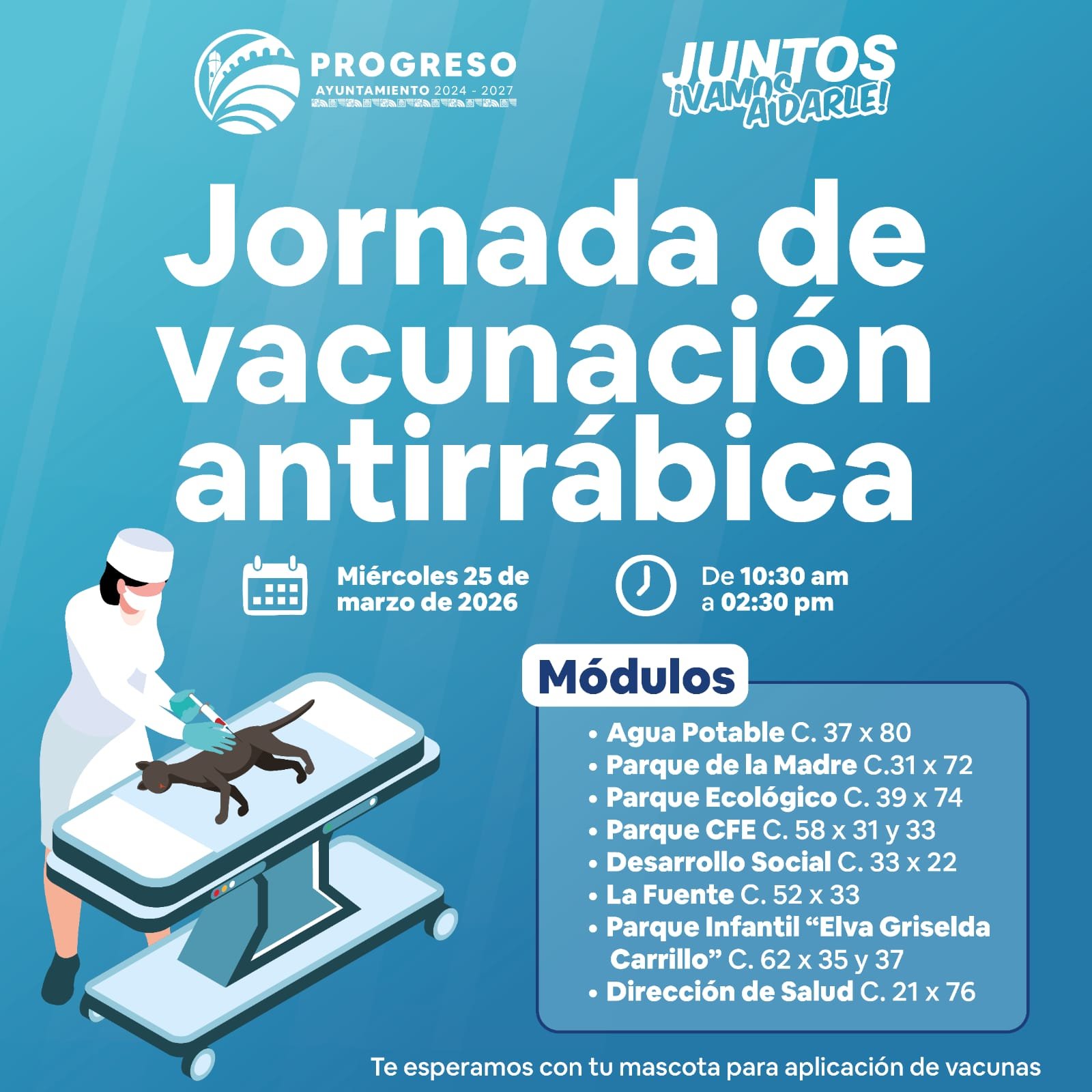 Erik Rihani impulsa vacunación antirrábica en Progreso